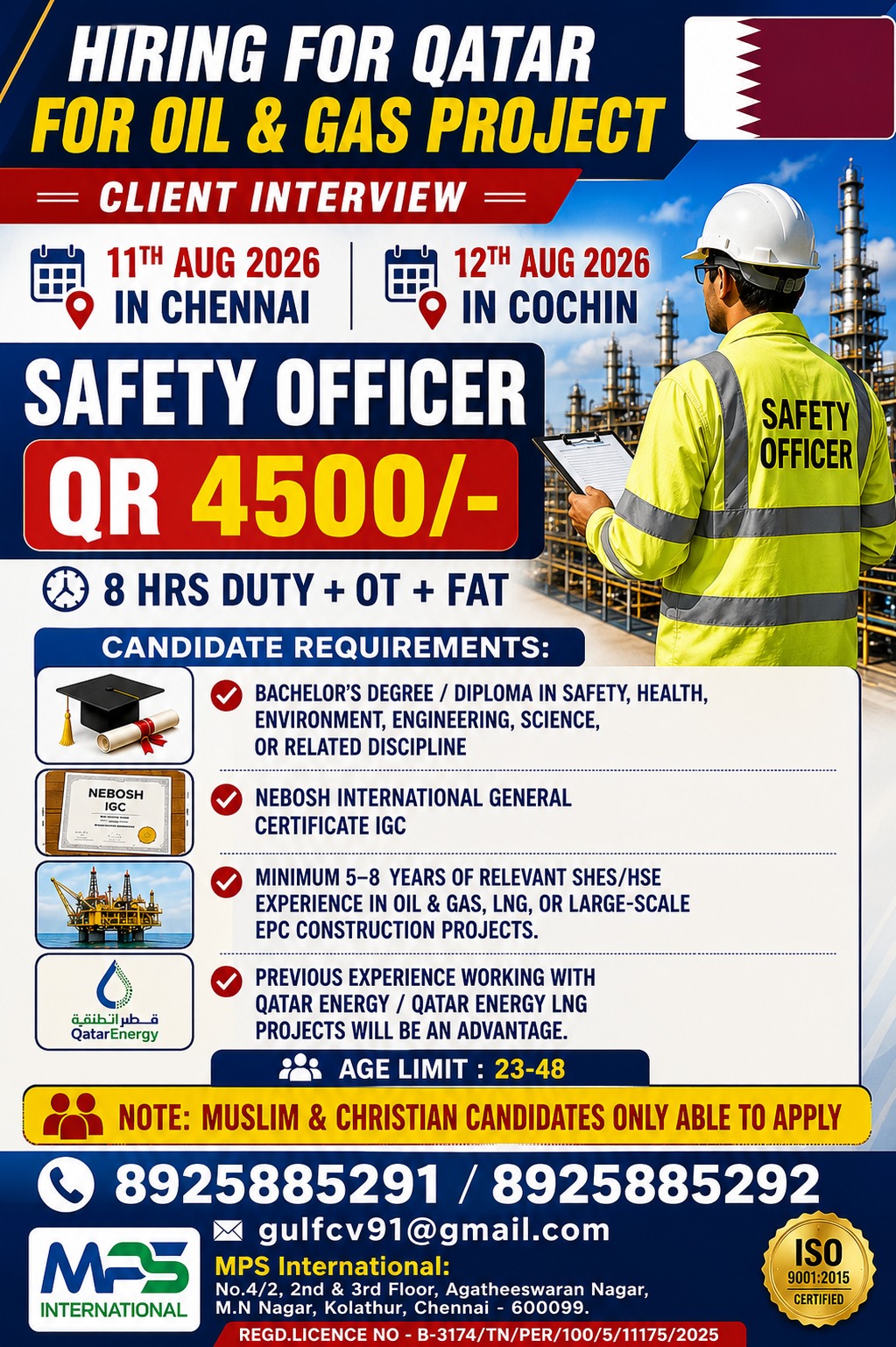 HIRING FOR QATAR FOR OIL & GAS PROJECT CLIENT INTERVIEW 📍 11TH AUG 2026 – IN CHENNAI 📍 12TH AUG 2026 – IN COCHIN