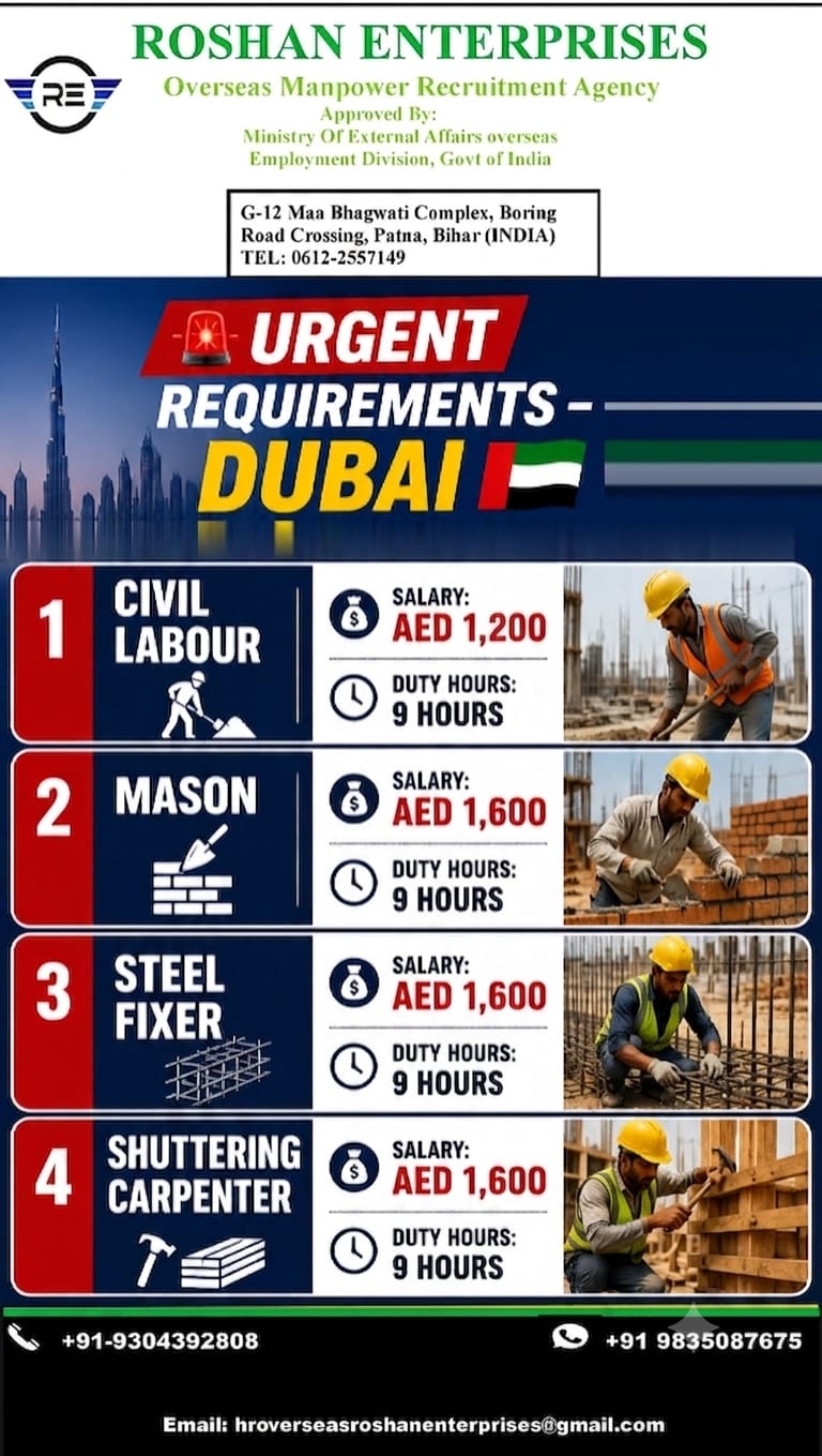 URGENT REQURIMENT FOR DUBAI
