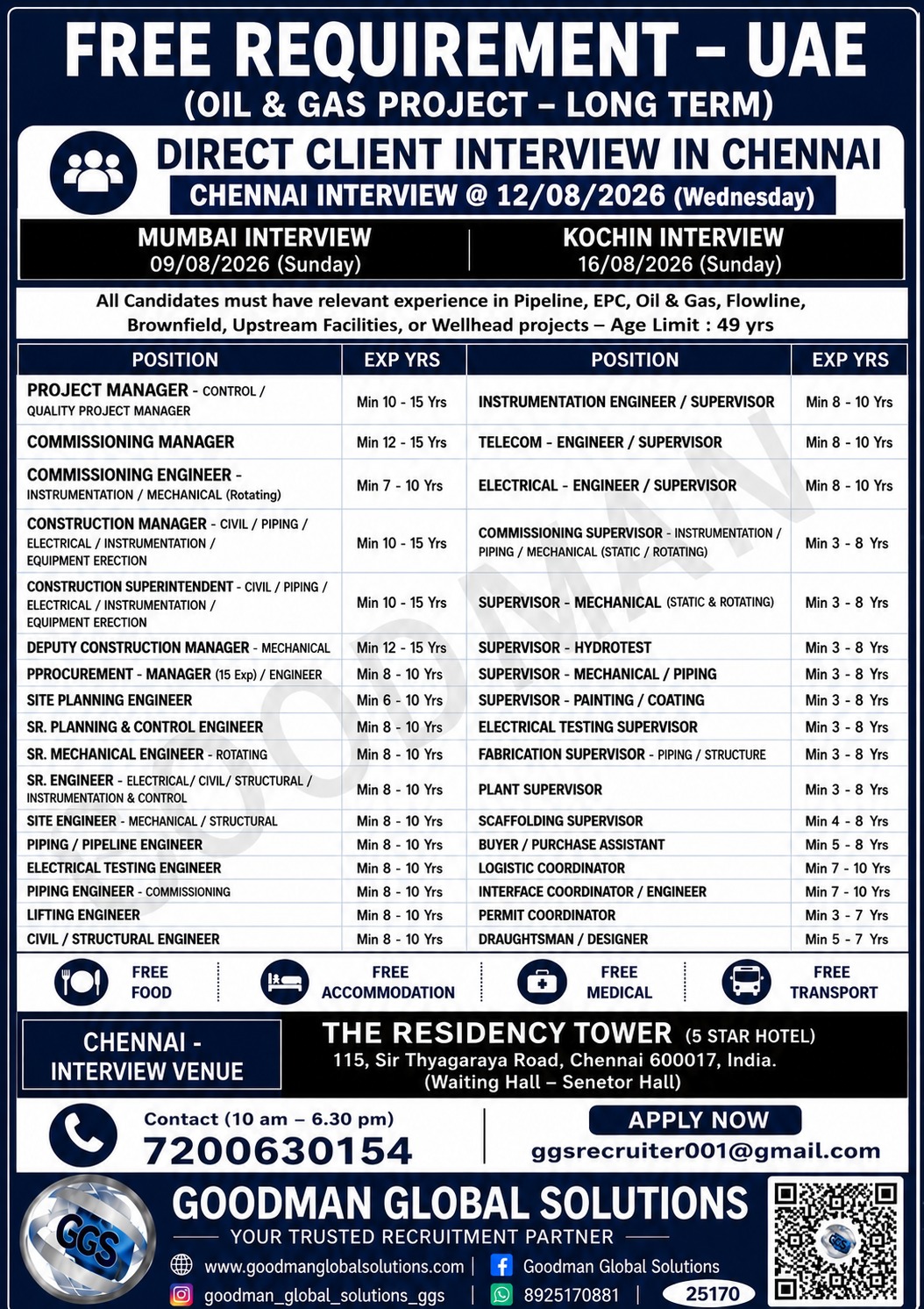 FREE REQUIREMENT-UAE- LONG TERM DIRECT CLIENT INTERVIEW IN CHENNAI @ 12-08-2026