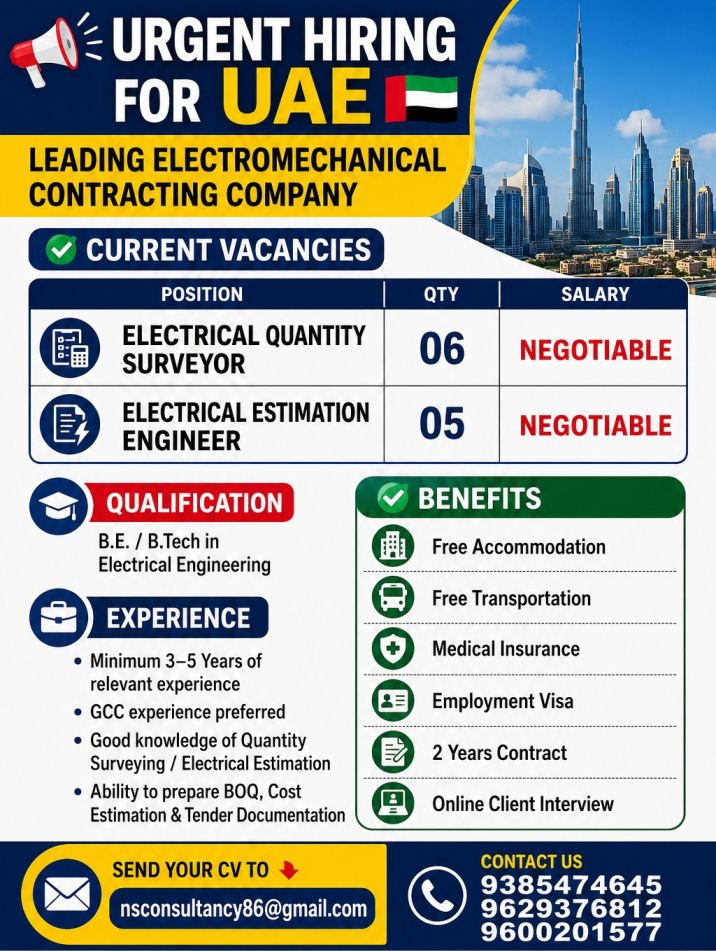 LEADING ELECTROMECHANICAL CONTRACTING COMPANY REQUIREMENT FOR DUBAI