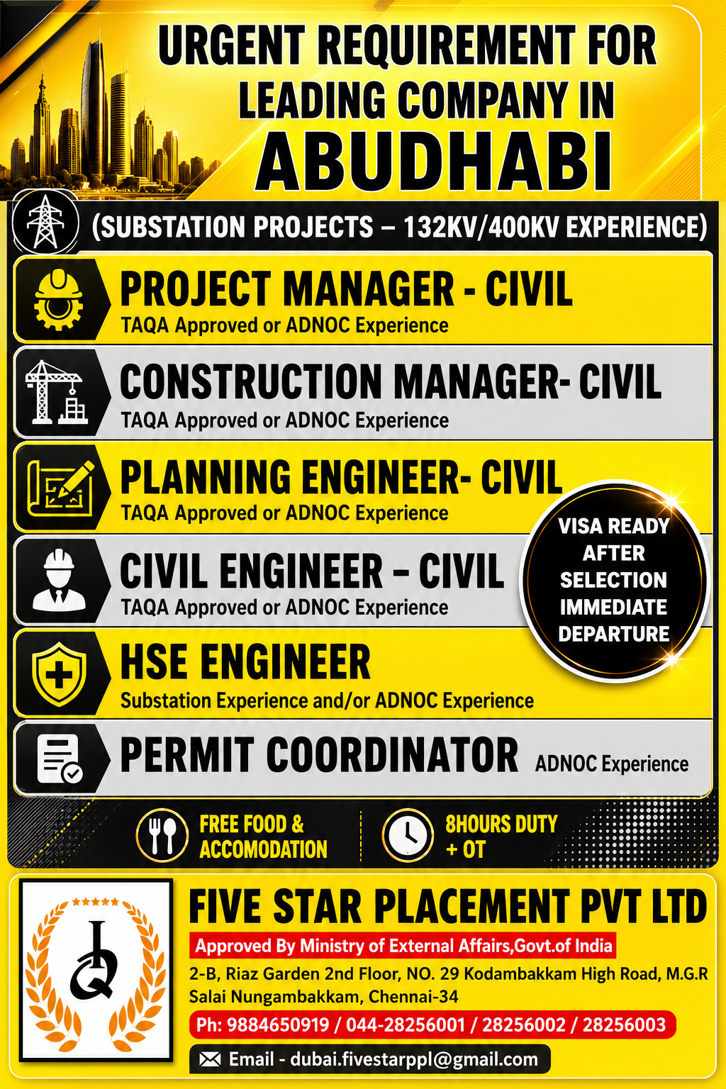 URGENT REQUIREMENT FOR ABUDHABI