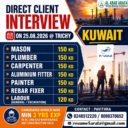 DIRECT CLIENT INTERVIEW ON 25.08.2026 @ TRICHY
