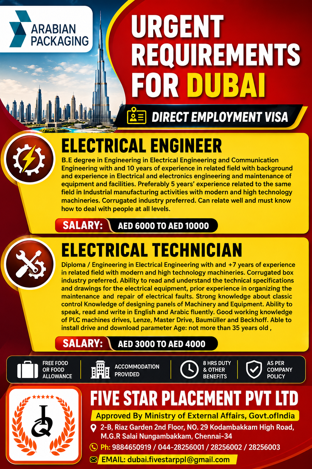 URGENT REQUIREMENT FOR DUBAI