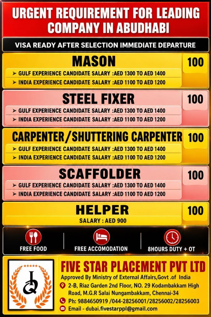URGENT REQUIREMENT FOR ABUDHABI