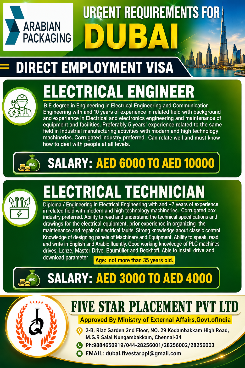 URGENT REQUIREMENT FOR DUBAI
