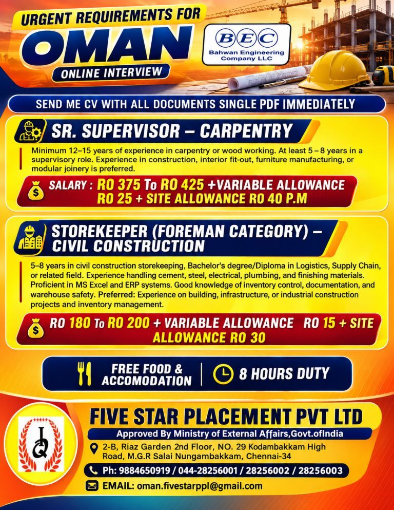 URGENT REQUIREMENT FOR OMAN