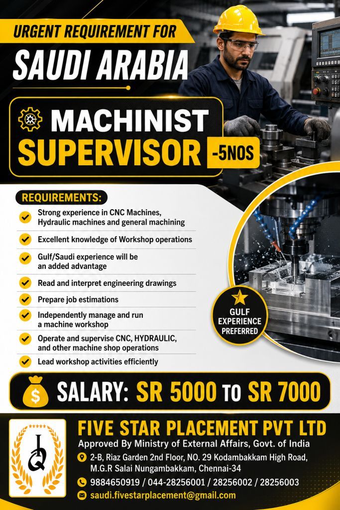 URGENT REQUIREMENT FOR SAUDI ARABIA