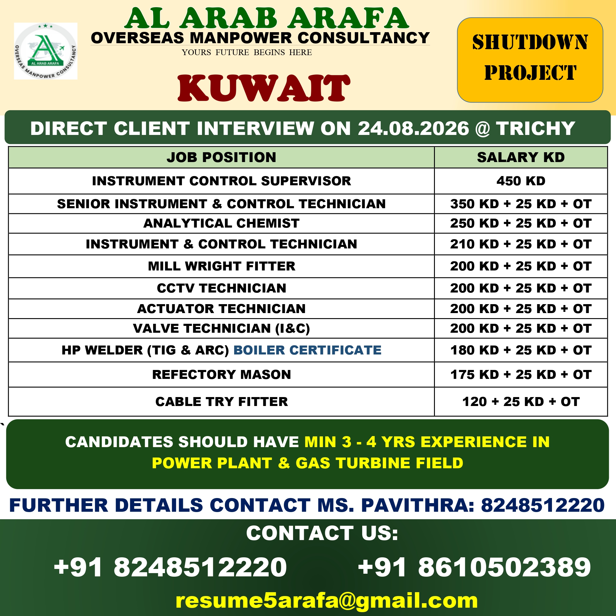 DIRECT CLIENT INTERVIEW ON 24.08.2026 @ TRICHY