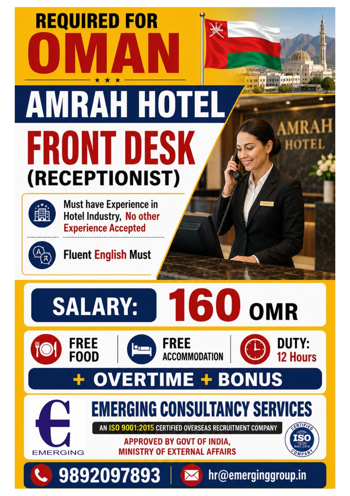 URGENTLY REQUIRED FOR AMARAH HOTEL IN OMAN