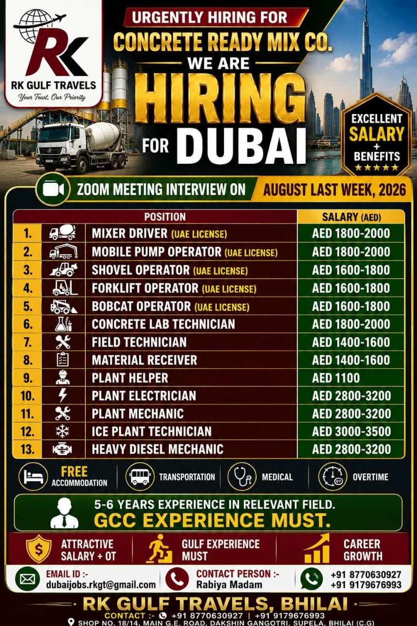 HIRING FOR A LEADING CONCRETE READY MIX COMPANY – DUBAI (UAE).