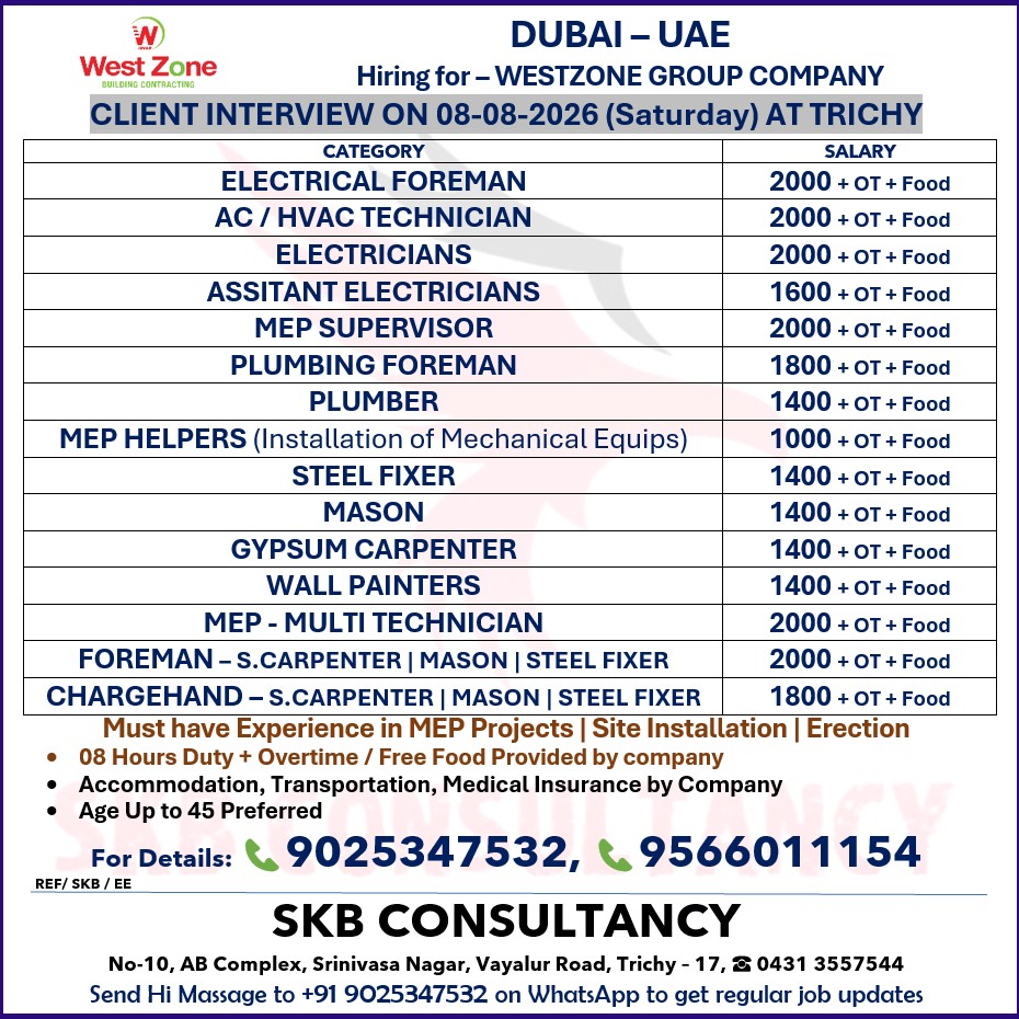 HIRING FOR DUBAI – WESTZONE