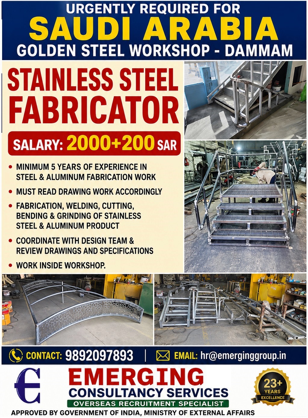 URGENTLY REQUIRED FOR SAUDI ARABIA GOLDEN STEEL COMPANY
