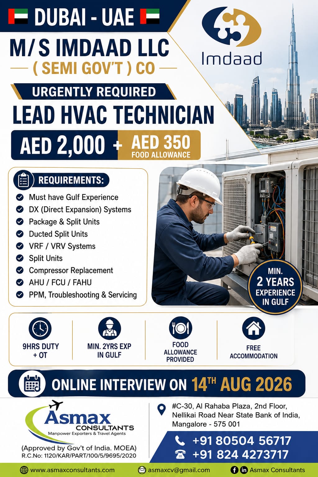 WE ‘ RE HIRING FOR IMDAAD LLC DUBAI ONLINE INTERVIEW ON 14TH AUG 2026
