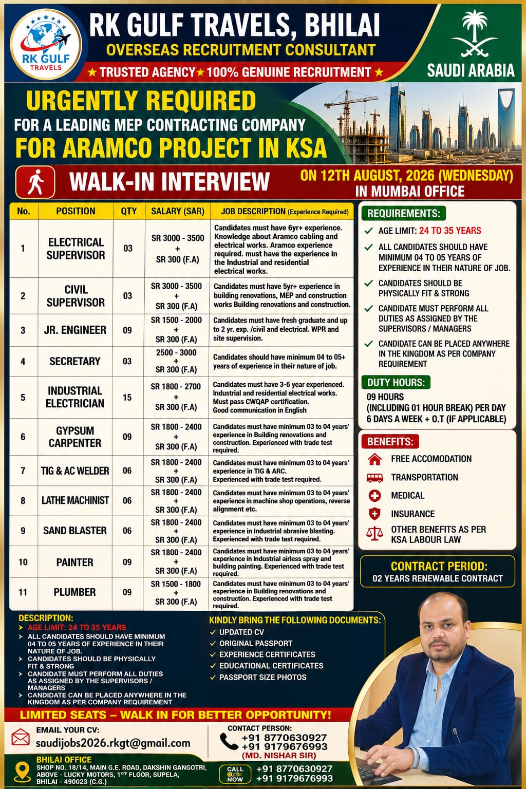 HIRING FOR A LEADING MEP CONSTRUCTION COMPANY – SAUDI ARABIA.