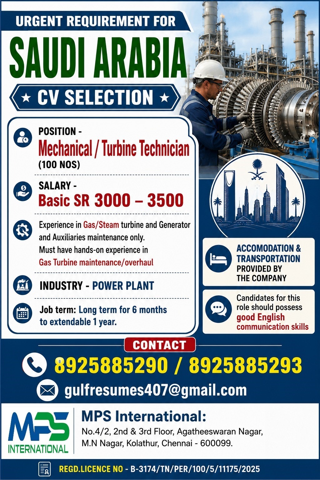 URGENT REQUIREMENT FOR SAUDI ARABIA CV SELECTION