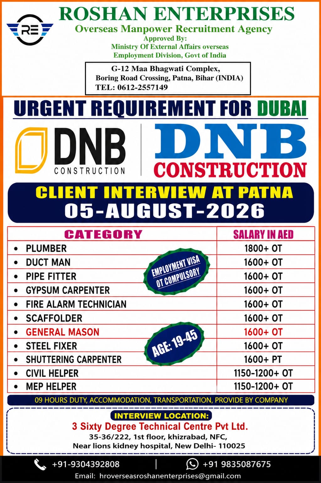 URGENT REQURIMENT FOR DUBAI