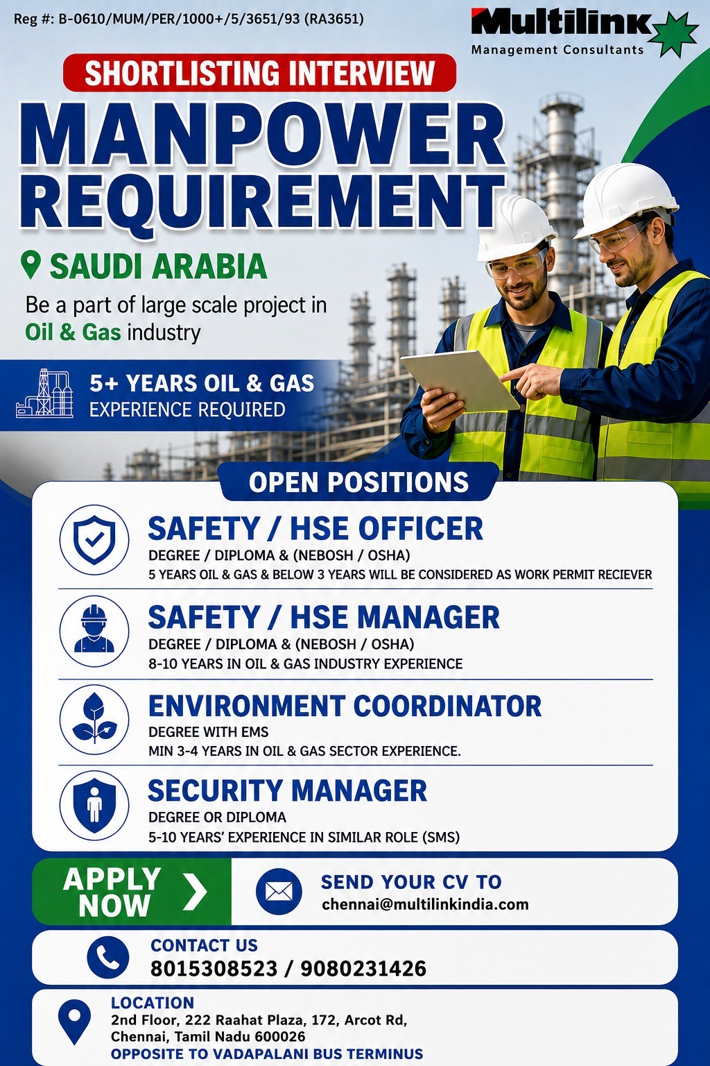 MANPOWER REQUIREMENT – SAUDI ARABIA – OIL & GAS INDUSTRY