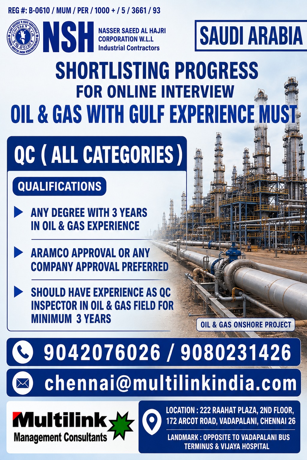 URGENTLY REQUIRED FOR NSH SAUDI ARABIA