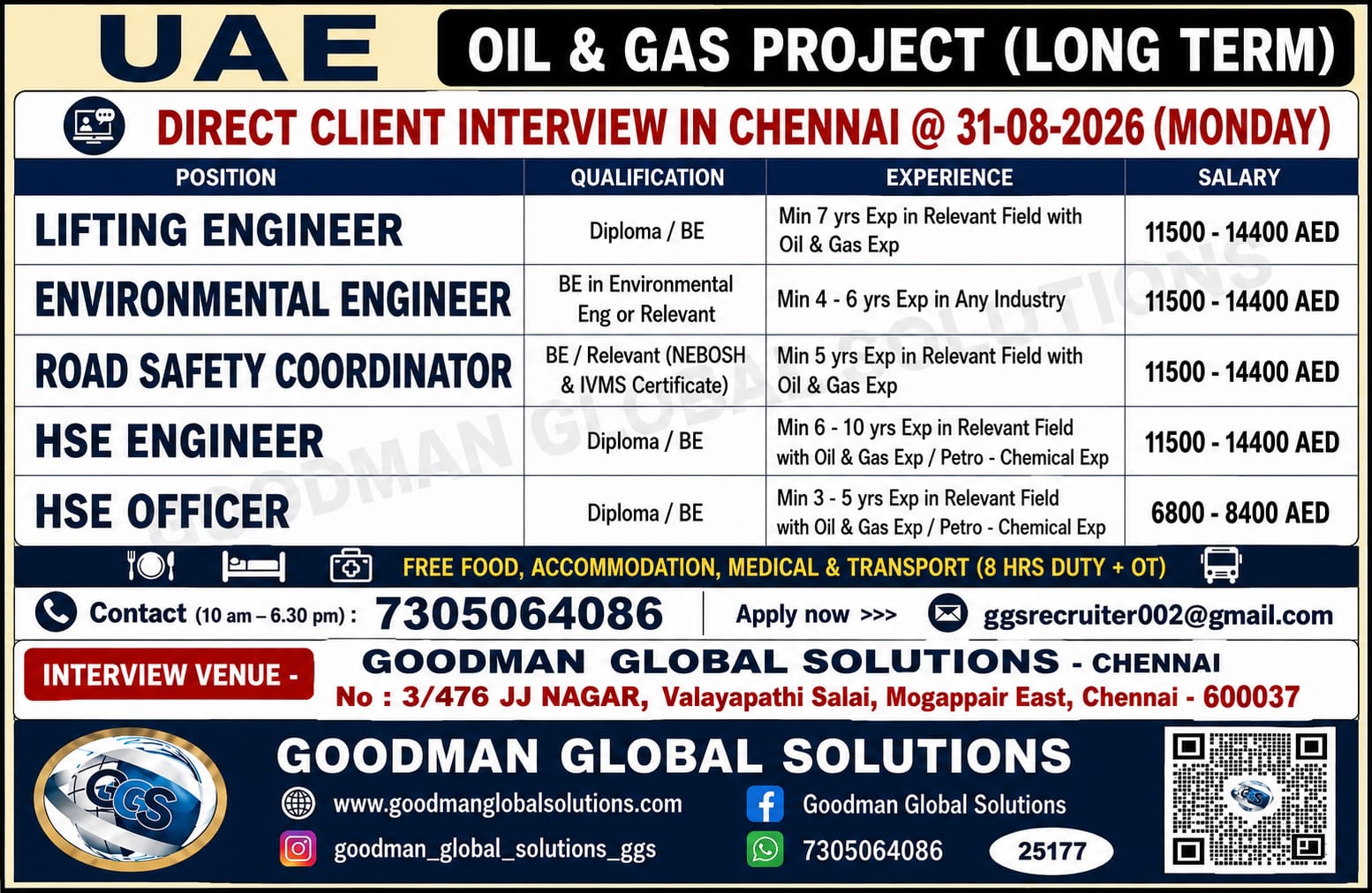 UAE – OIL & GAS PROJECT – LONG TERM DIRECT CLIENT INTERVIEW IN CHENNAI @ 31-08-2026