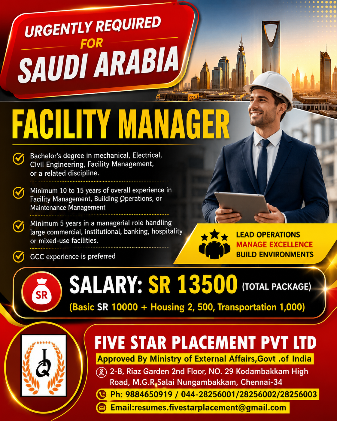 URGENT REQUIREMENT FOR SAUDI ARABIA