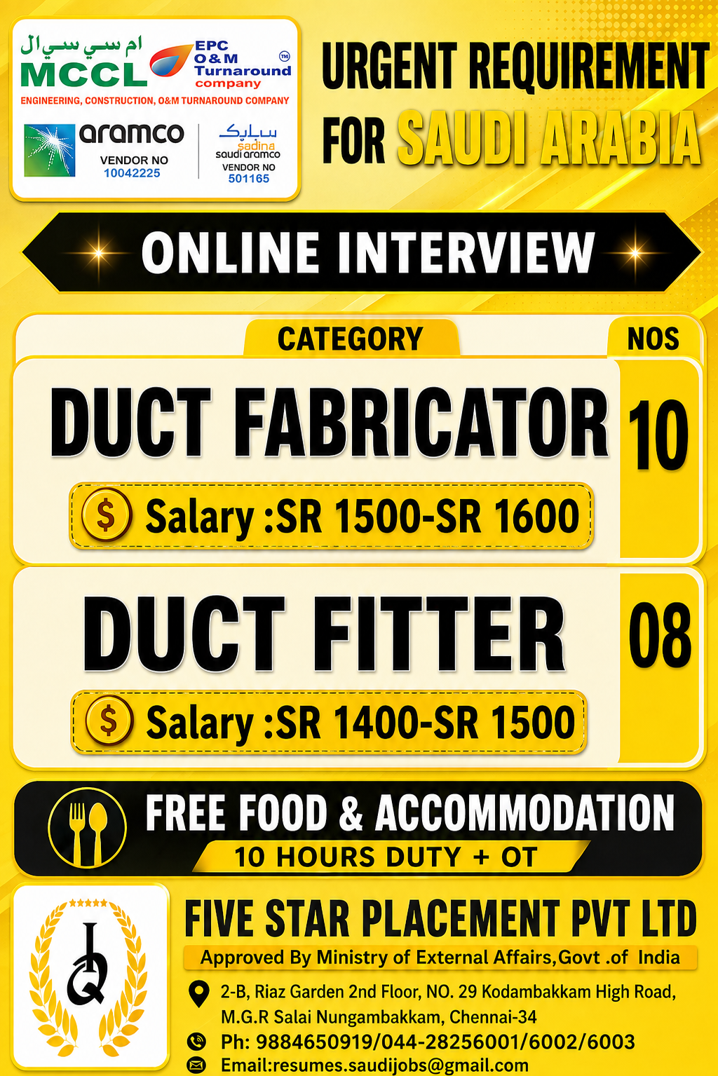 URGENT REQUIREMENT FOR SAUDI ARABIA