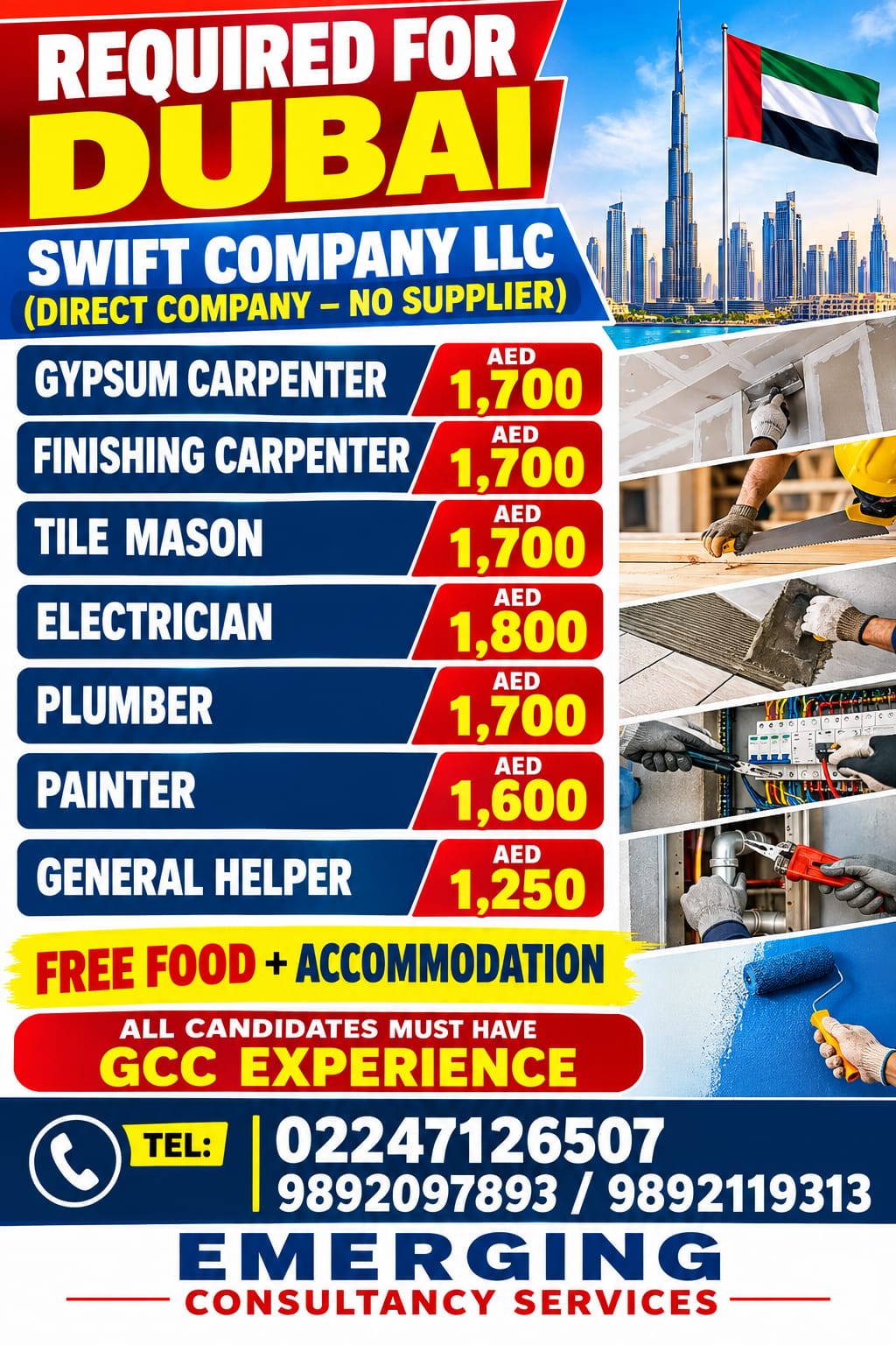 Required for Dubai – Multiple Construction Positions (Swift Company LLC)