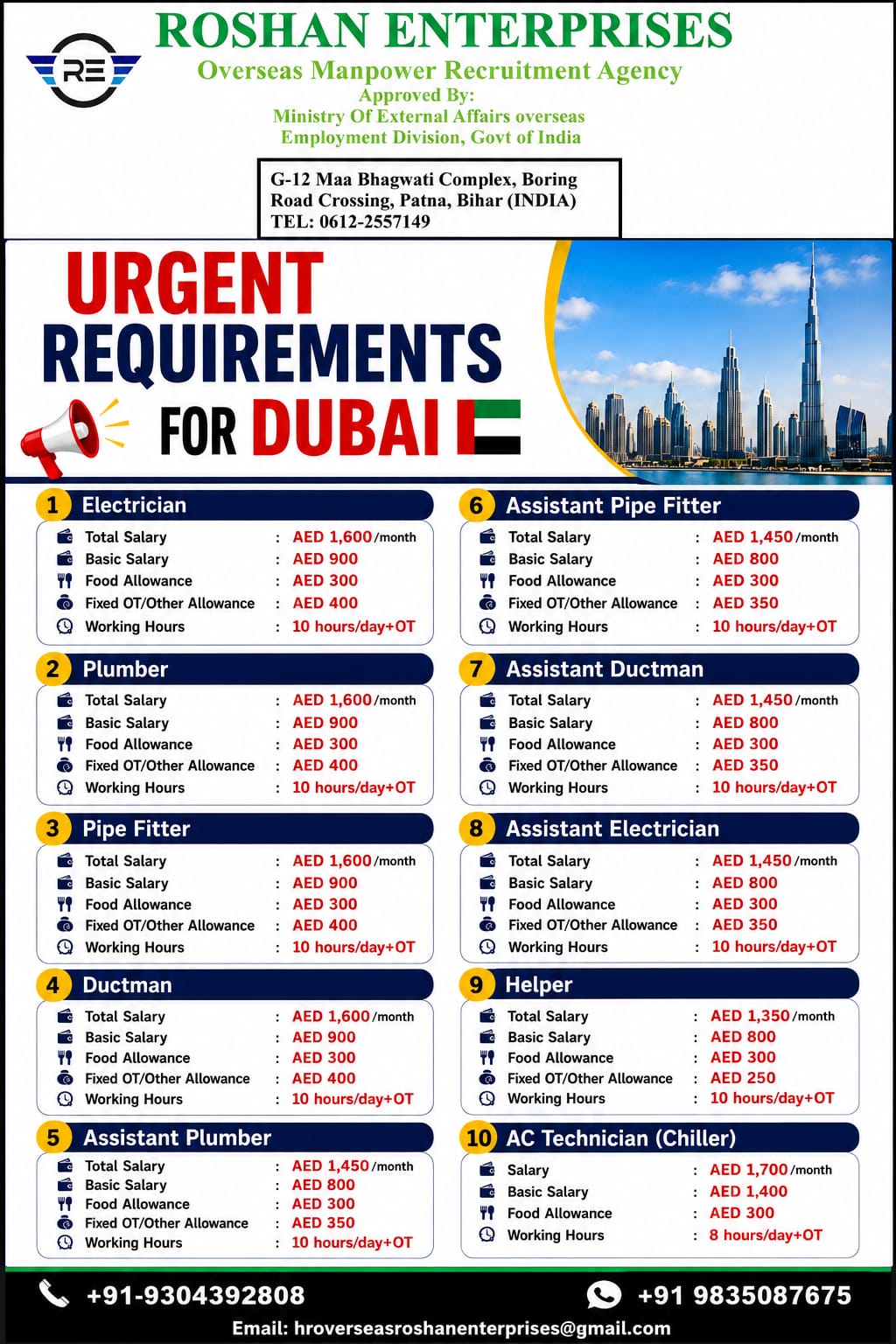 URGENT REQURIMENT FOR DUBAI