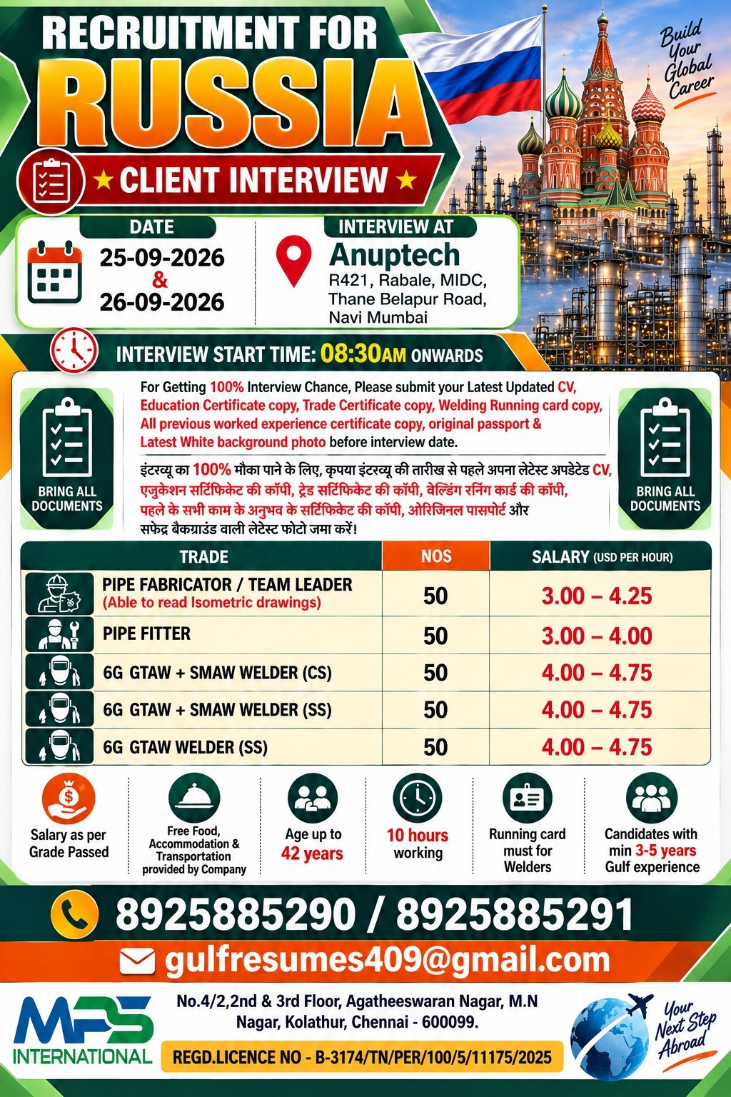 Recruitment for Russia Direct Client Interview in Mumbai on 25-09-2026 & 26-09-2026