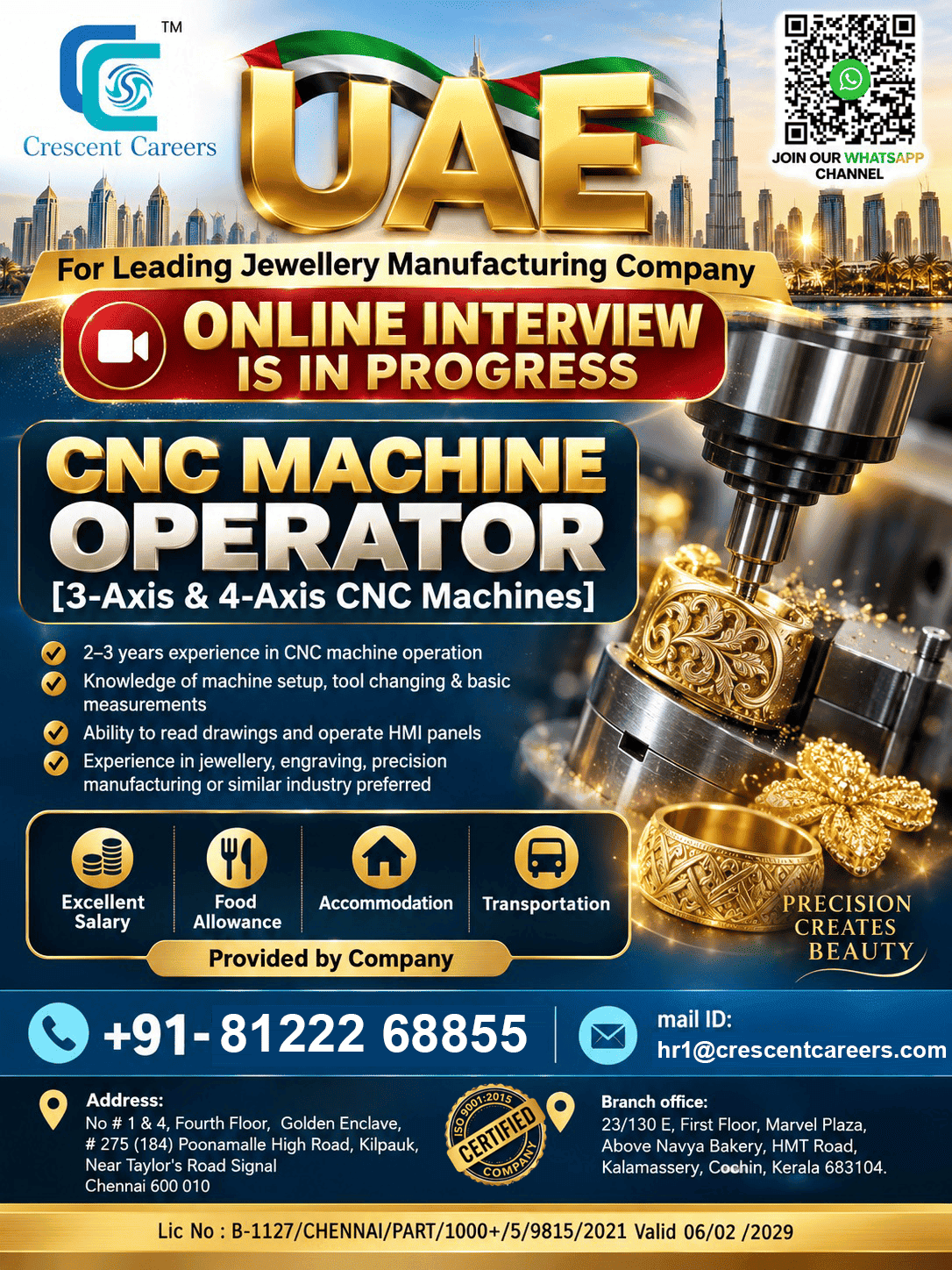 🇦🇪 UAE JOB OPPORTUNITY | CNC MACHINE OPERATOR 🇦🇪 – CRESCENT CAREERS