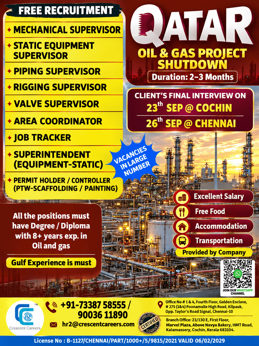 🚨 URGENT REQUIREMENT | QATAR OIL & GAS PROJECT 🇶🇦 – CRESCENT CAREERS