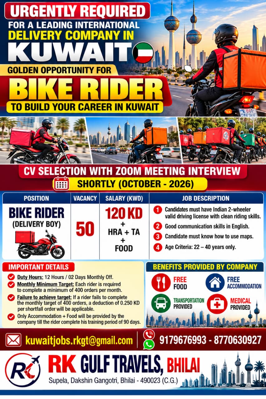 HIRING FOR A LEADING INTERNATIONAL DELIVERY COMPANY-BIKE RIDER-KUWAIT.