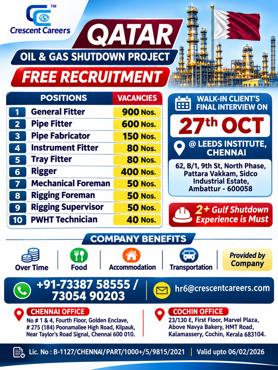 💼 Gulf Shutdown Jobs 2026 | Chennai Walk-In Interview on 27th October