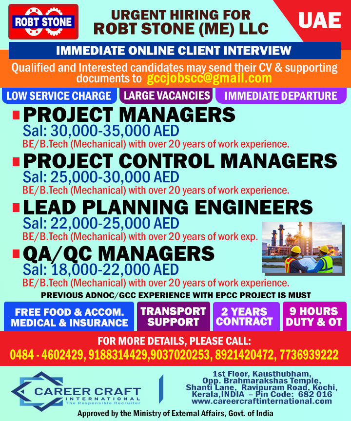 RobtStone (ME) LLC, one of the leading EPC contractors in UAE, conducts an online interview soon –