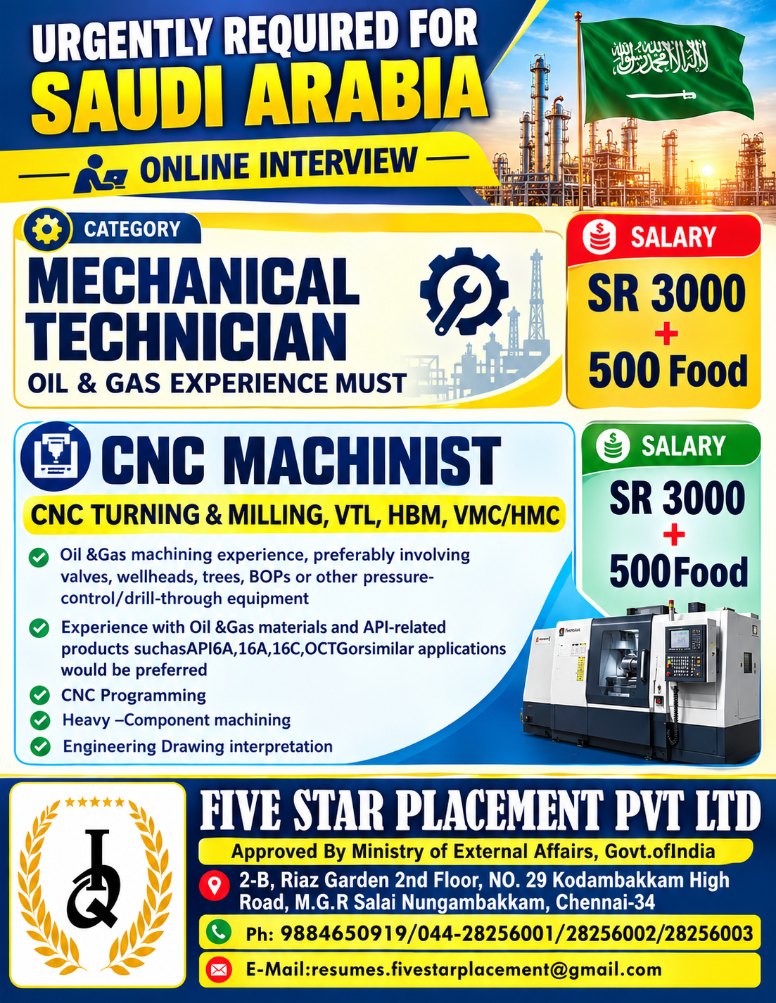 URGENT REQUIREMENT FOR SAUDI ARABIA