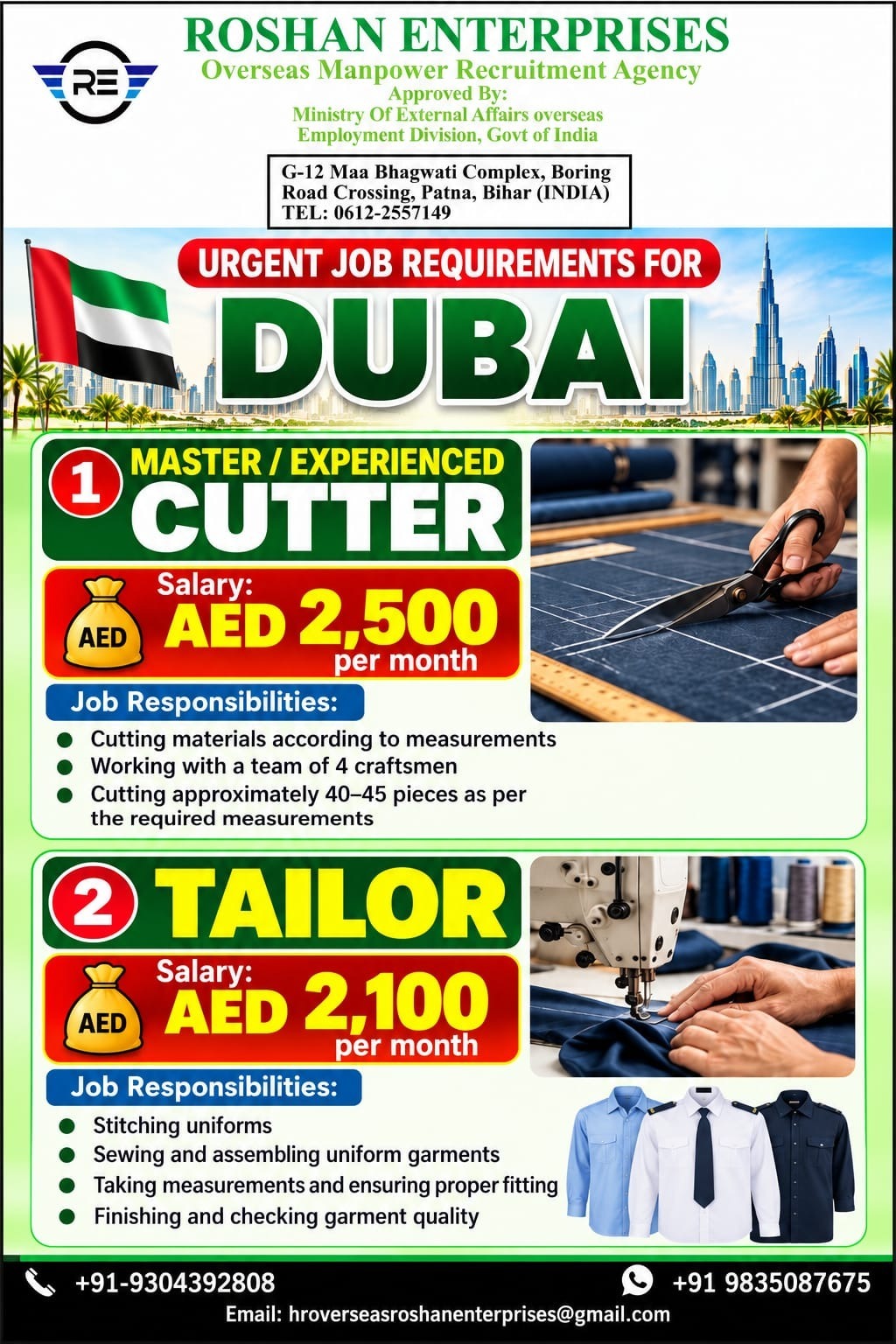 URGENT REQURIMENT FOR DUBAI