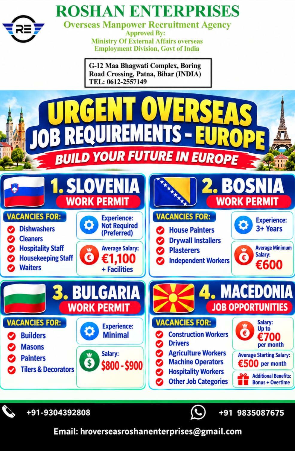 URGENT REQURIMENT FOR slovenia,bosnia,bulgaria,macedonia