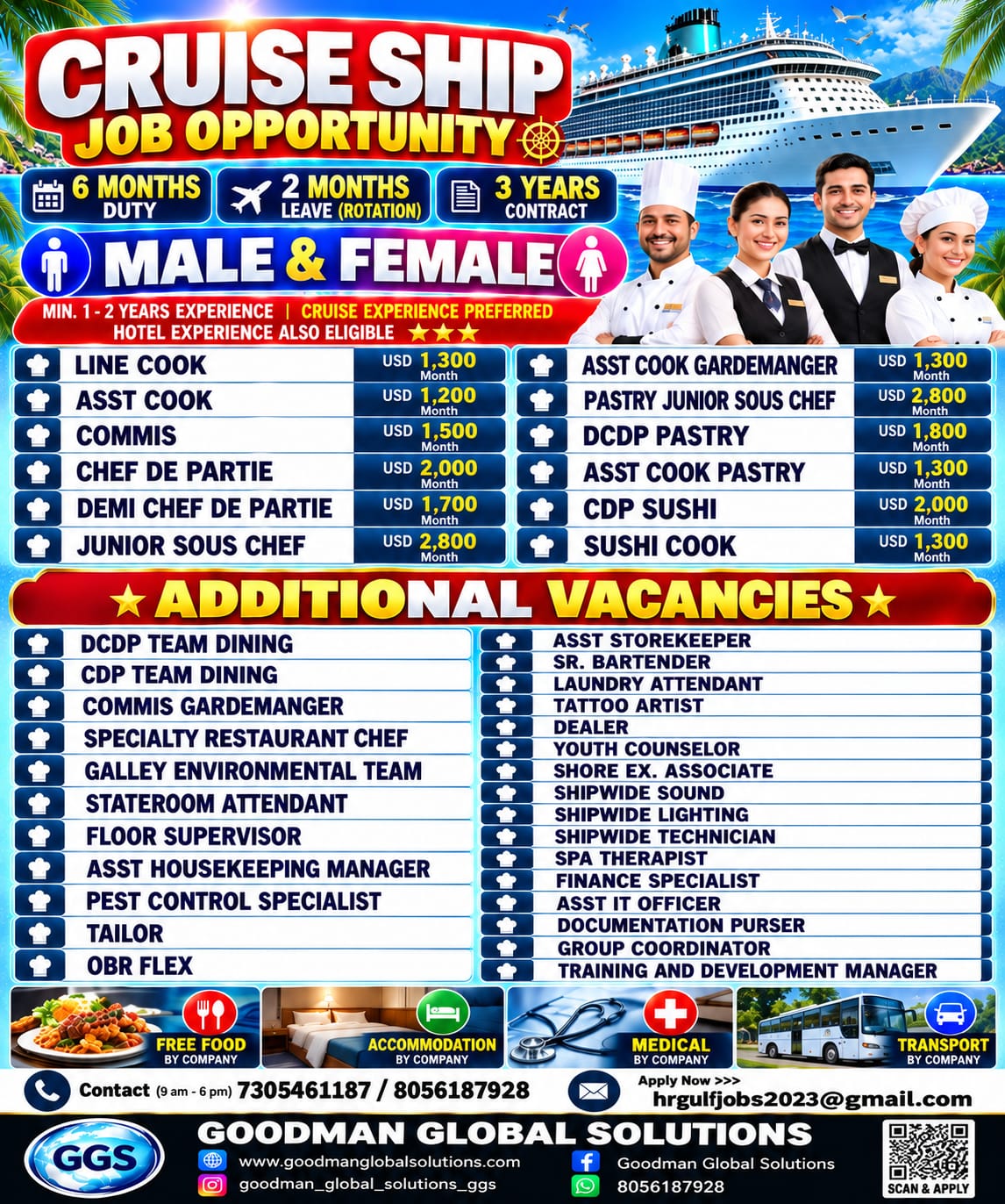 CRUSIE SHIP JOB OPPORTUNITY ROTATION JOB – 6 MONTH DUTY 2 MONTHS OFF DIRECT CLIENT INTERVIEW IN CHENNAI @ OCT 3rd WEEK