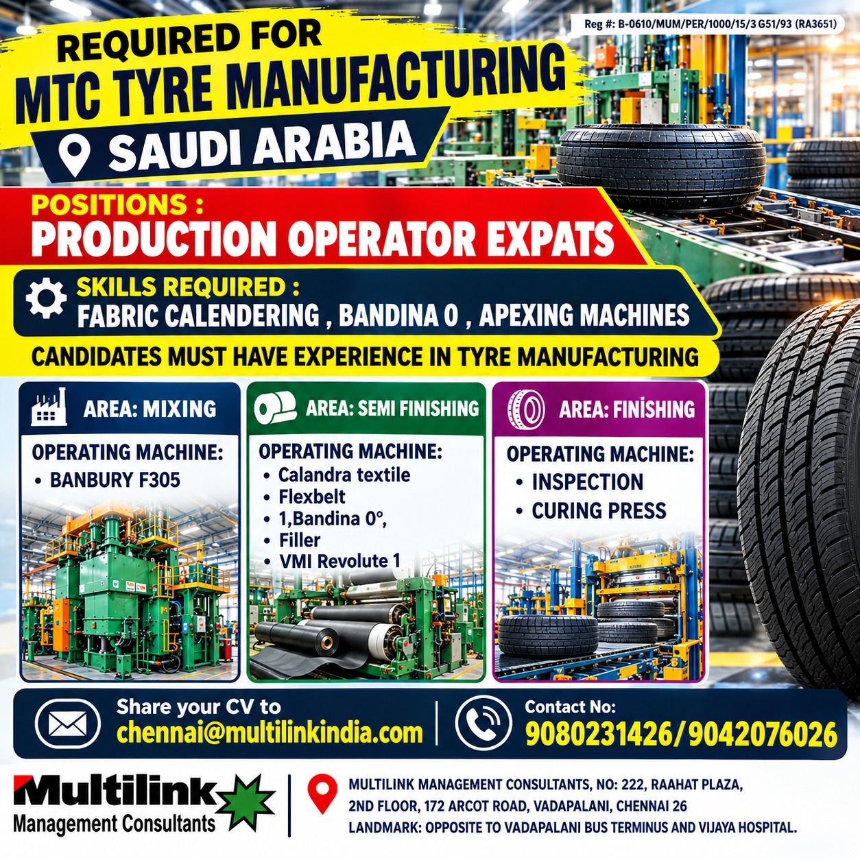 REQUIRED FOR MTC TYRE MANUFACTURING – SAUDI ARABIA – PRODUCTION OPERATOR EXPATS