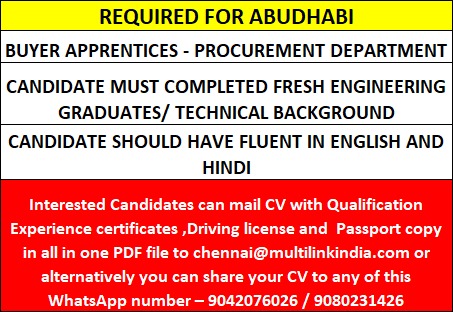 REQUIRED FOR ABUDHABI