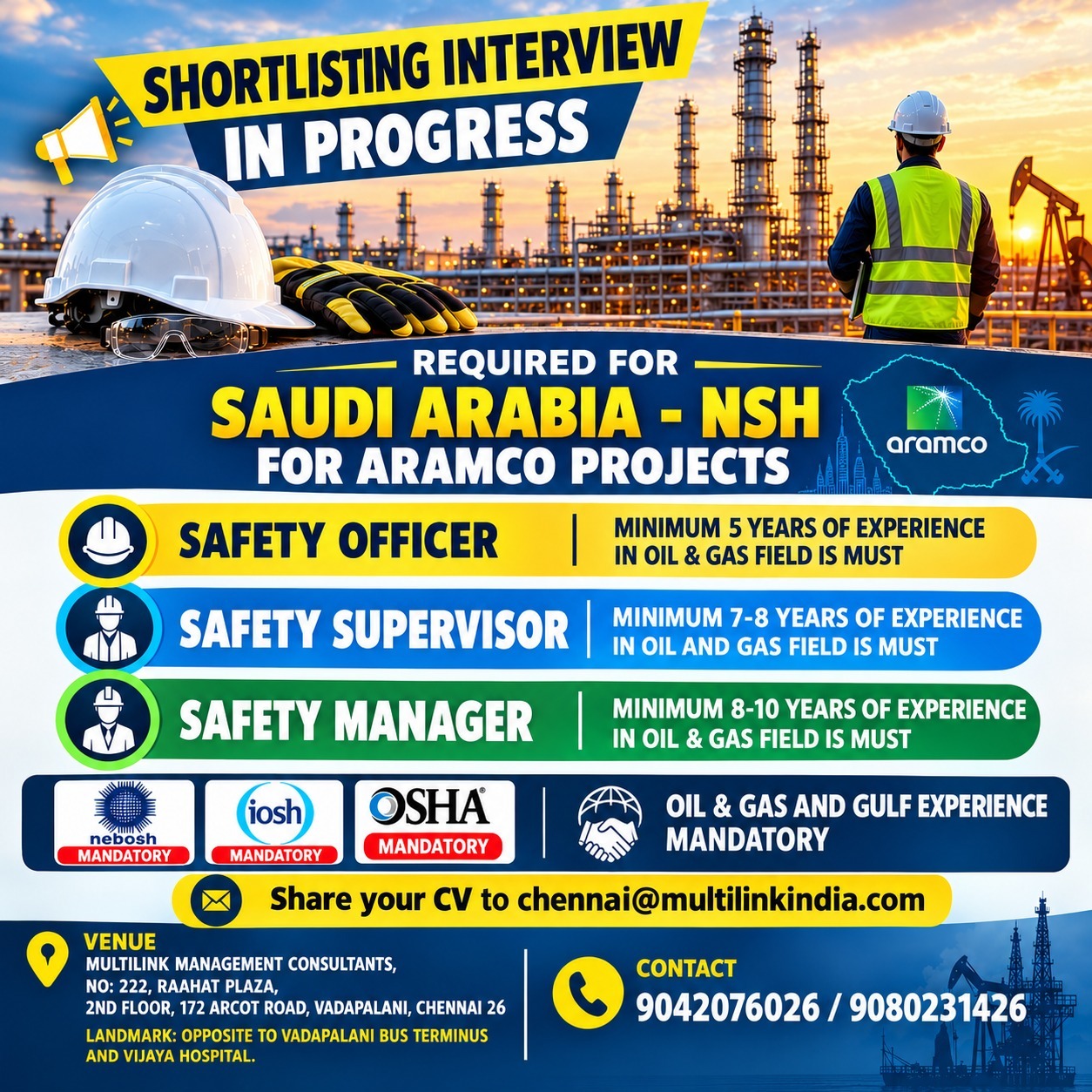 REQUIRED FOR SAUDI ARABIA – NSH ( ARAMCO PROJECTS)