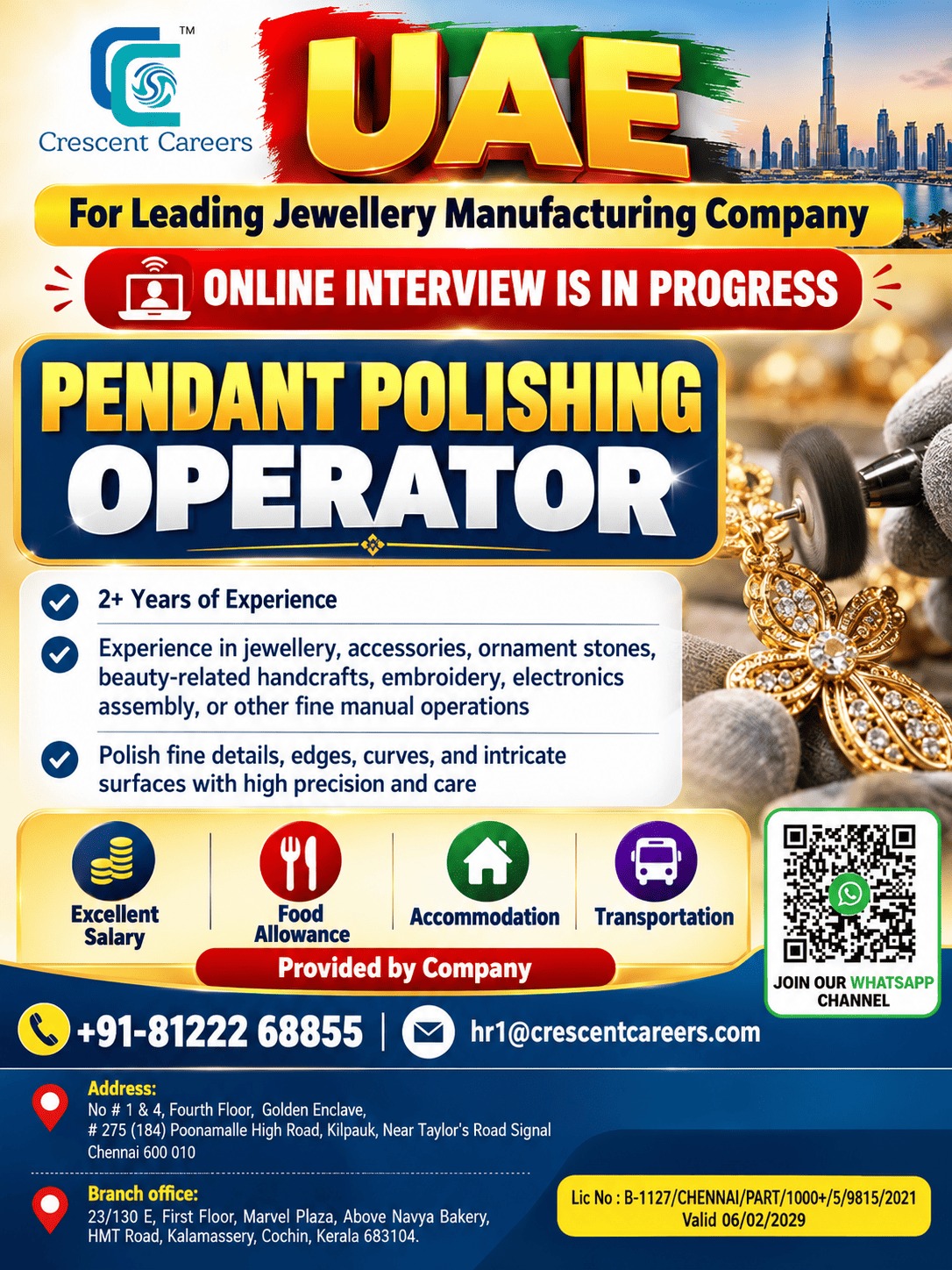 🇦🇪 UAE Jewellery Jobs | Pendant Polishing Operator | Online Interview in Progress | Crescent Careers