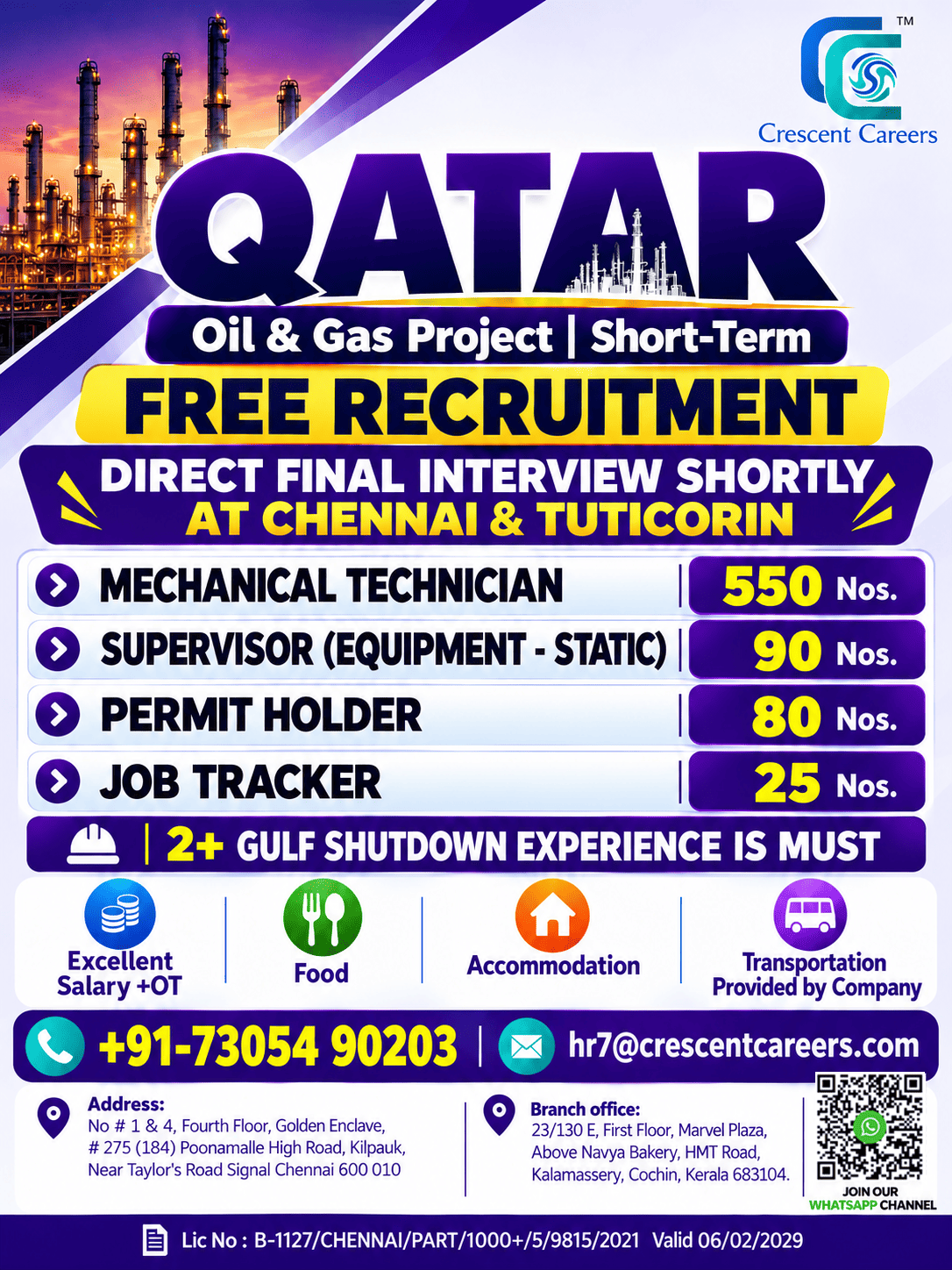 🇶🇦 QATAR OIL & GAS SHUTDOWN PROJECT | 🚨 FREE RECRUITMENT – CRESCENT CAREERS