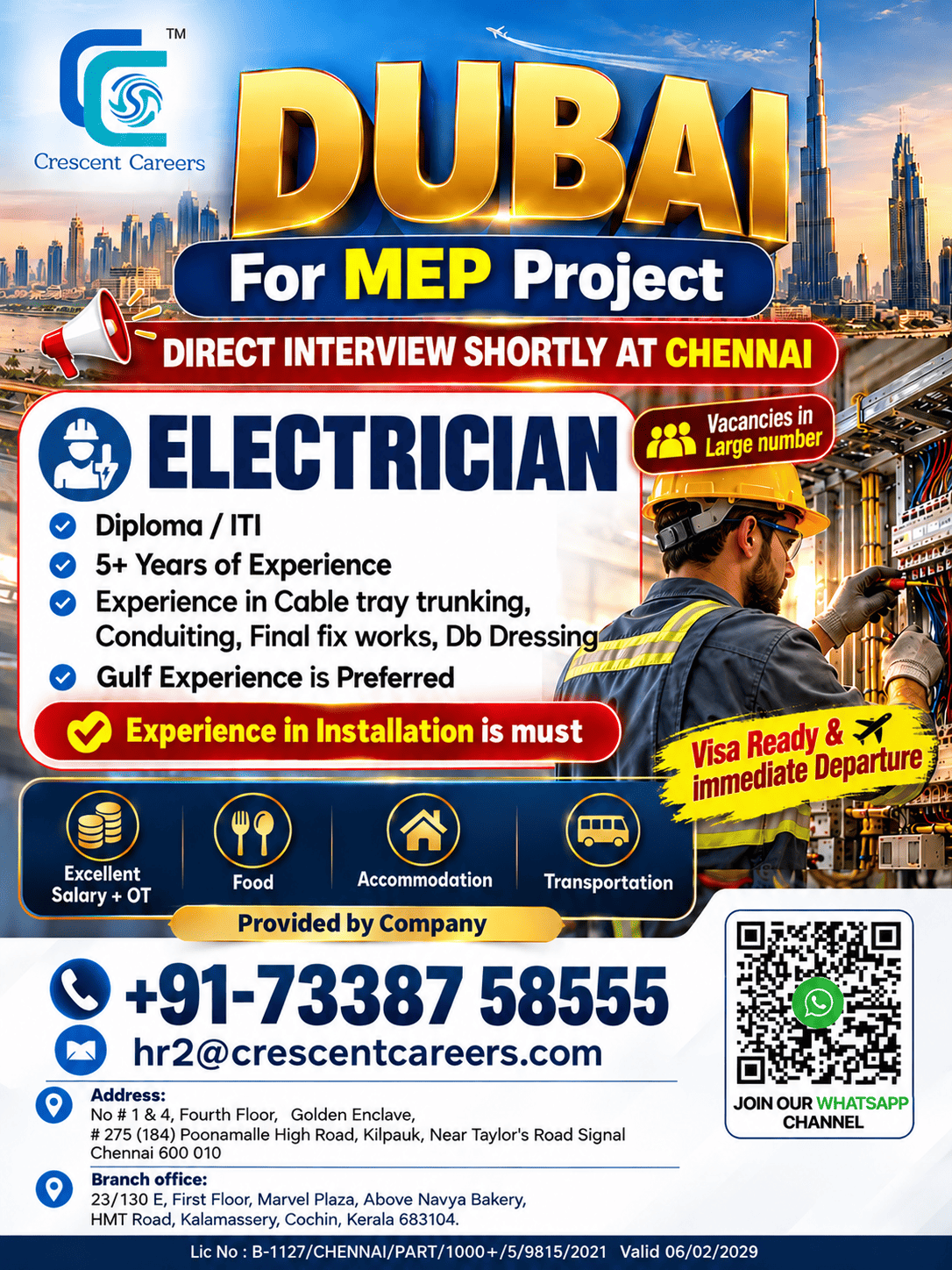 🇦🇪 DUBAI JOB OPPORTUNITY! | ELECTRICIANS WANTED ⚡ – CRESCENT CAREERS