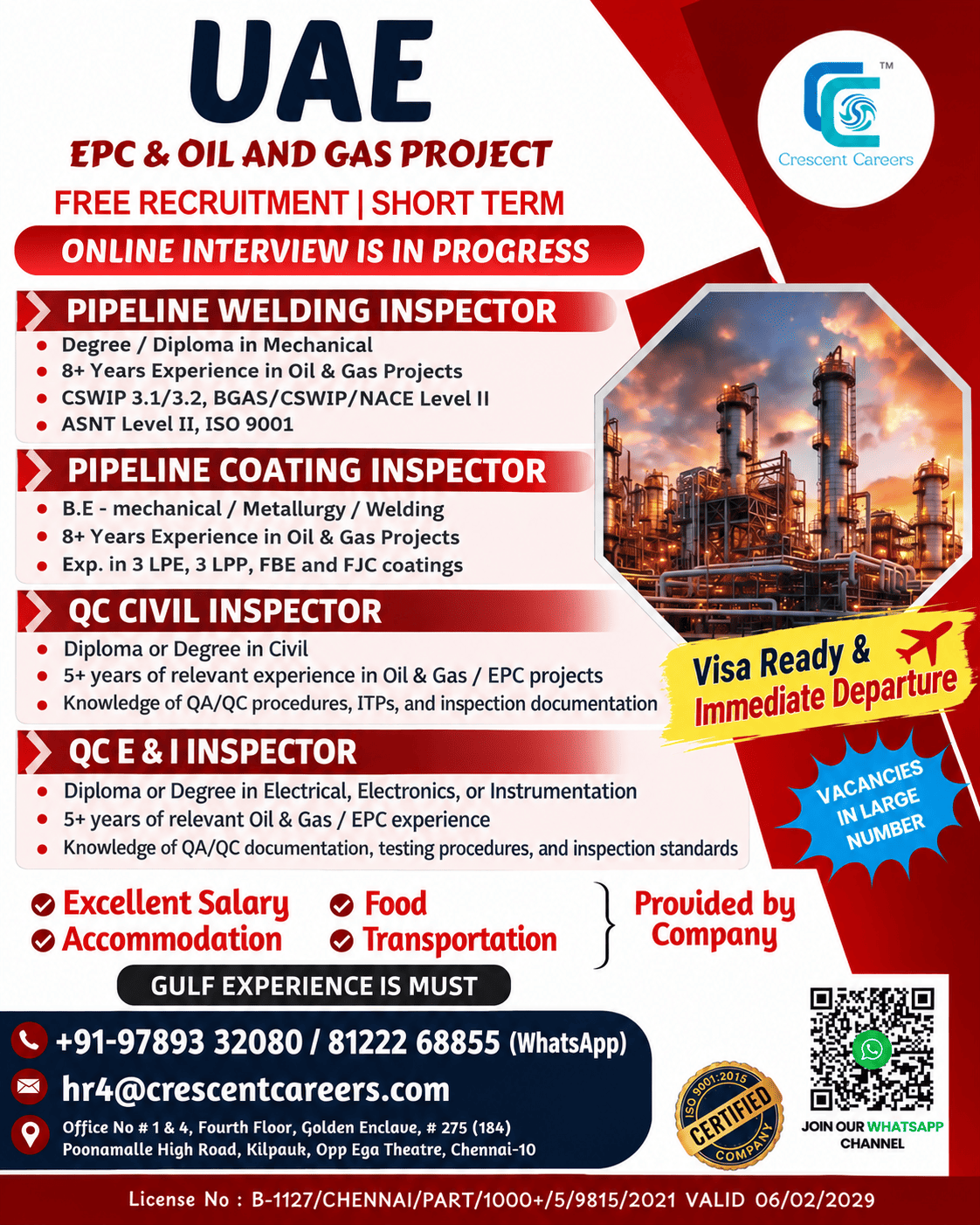 🇶🇦 QATAR OIL & GAS PROJECT | FREE RECRUITMENT – CRESCENT CAREERS