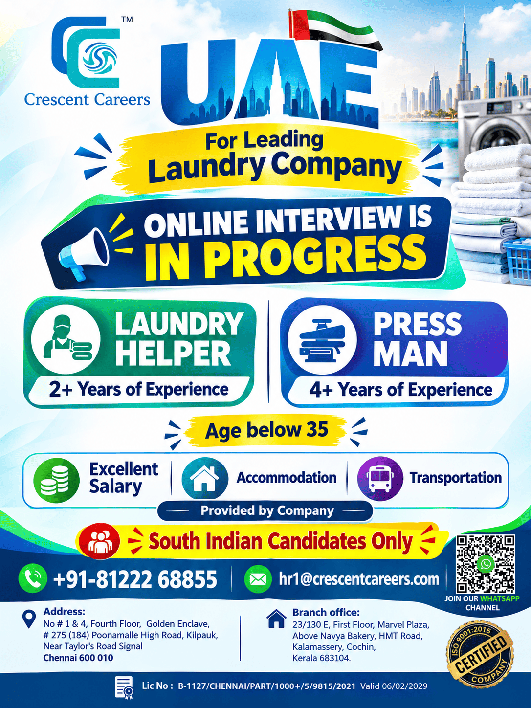🇦🇪 UAE JOB OPPORTUNITY | LAUNDRY INDUSTRY – CRESCENT CAREERS