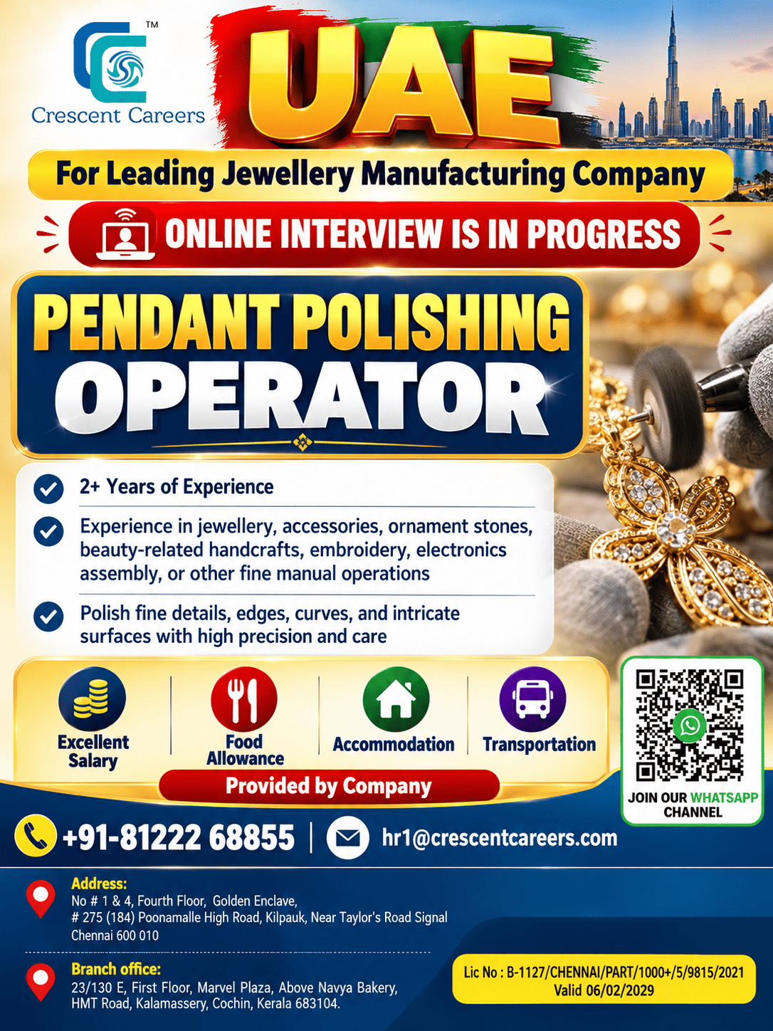 🇦🇪 UAE JOB OPPORTUNITY – PENDANT POLISHING OPERATORS NEEDED! 💎✨- CRESCENT CAREERS