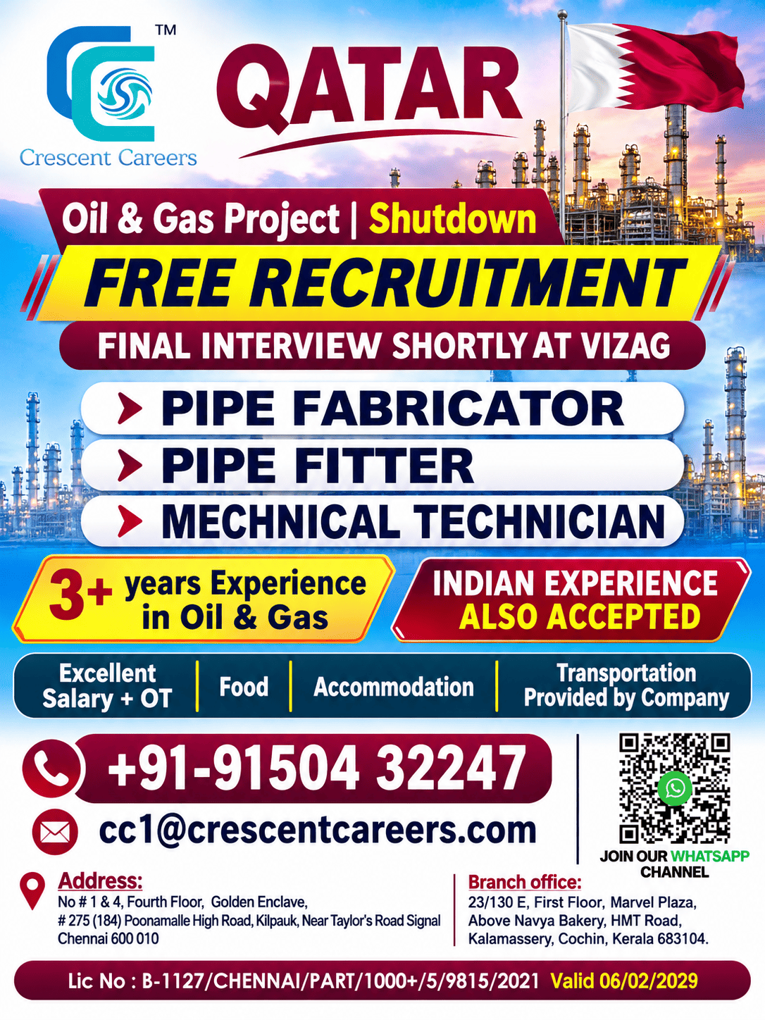 🇶🇦 QATAR OIL & GAS SHUTDOWN PROJECT – FREE RECRUITMENT! 🇶🇦 – CRESCENT CAREERS
